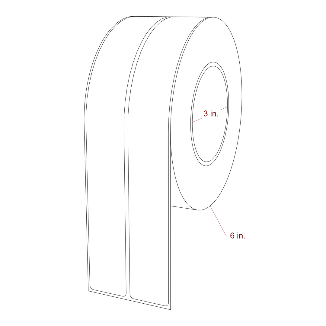 1.25 Inch x 9.75 Inch Rectangle Inkjet Label Roll - 3 Inch Core - 6 Inch Roll OD - 2Up - 3D Perspective