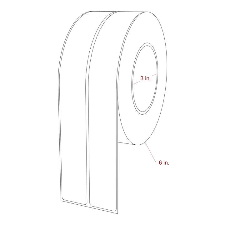 1.25 Inch x 9.75 Inch Rectangle Inkjet Label Roll - 3 Inch Core - 6 Inch Roll OD - 2Up - 3D Perspective