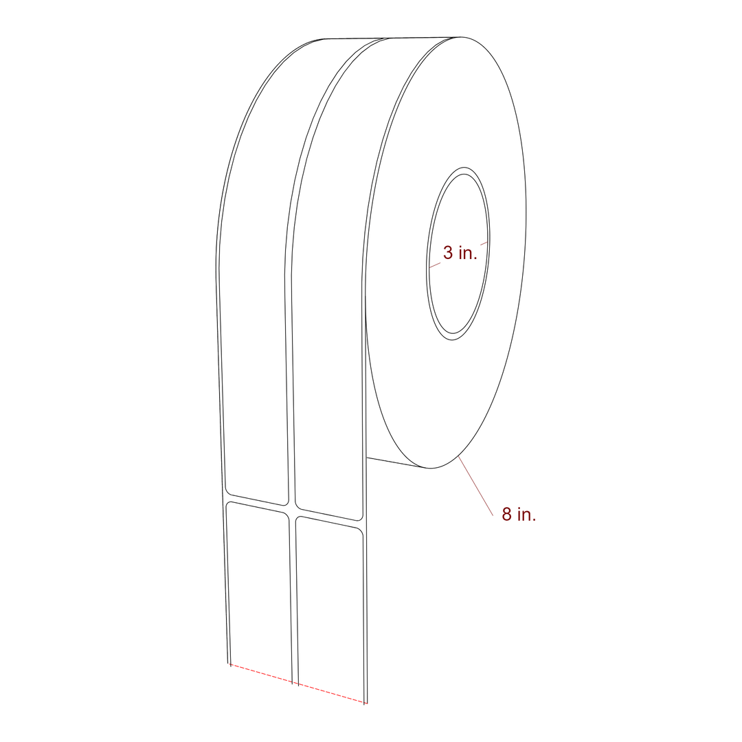 1.25 Inch x 9.75 Inch Rectangle Inkjet Label Roll - 3 Inch Core - 8 Inch Roll OD - 2Up - 3D Perspective