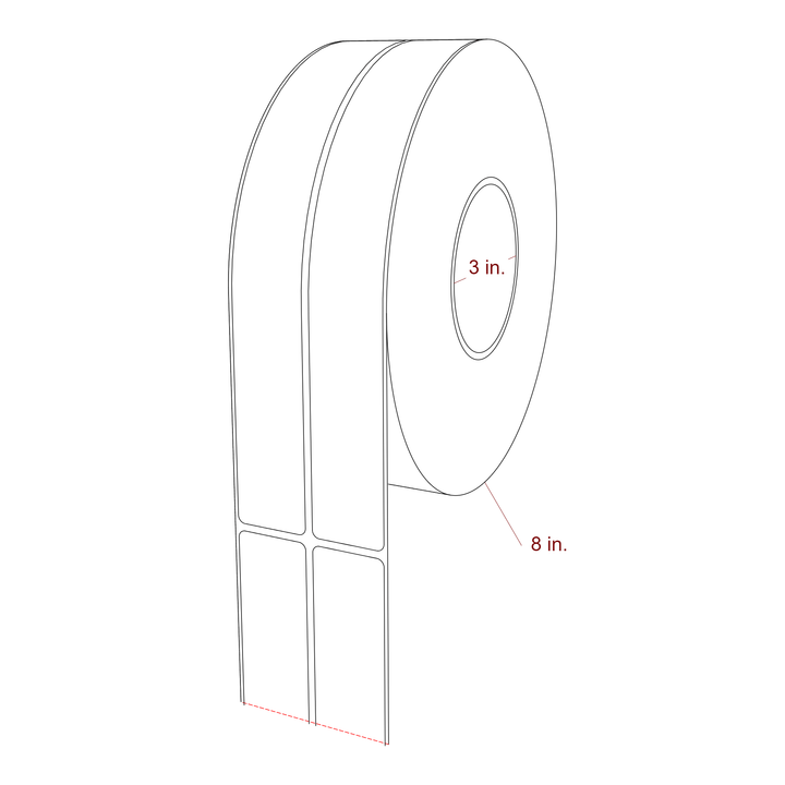 1.25 Inch x 9.75 Inch Rectangle Inkjet Label Roll - 3 Inch Core - 8 Inch Roll OD - 2Up - 3D Perspective