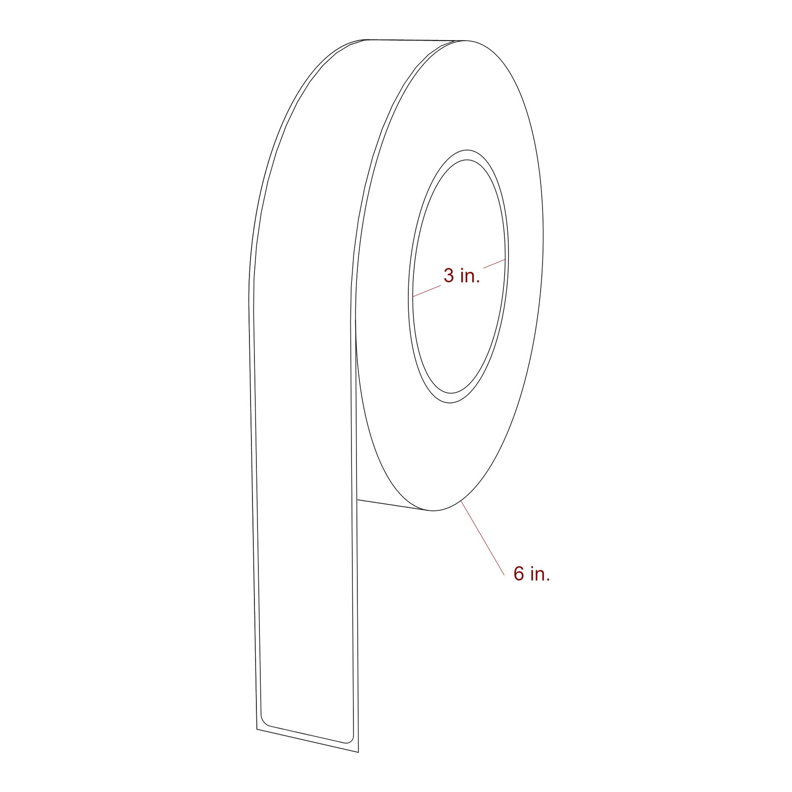 1.25 Inch x 9.75 Inch Rectangle Inkjet Label Roll - 3 Inch Core - 6 Inch Roll OD - 3D Perspective
