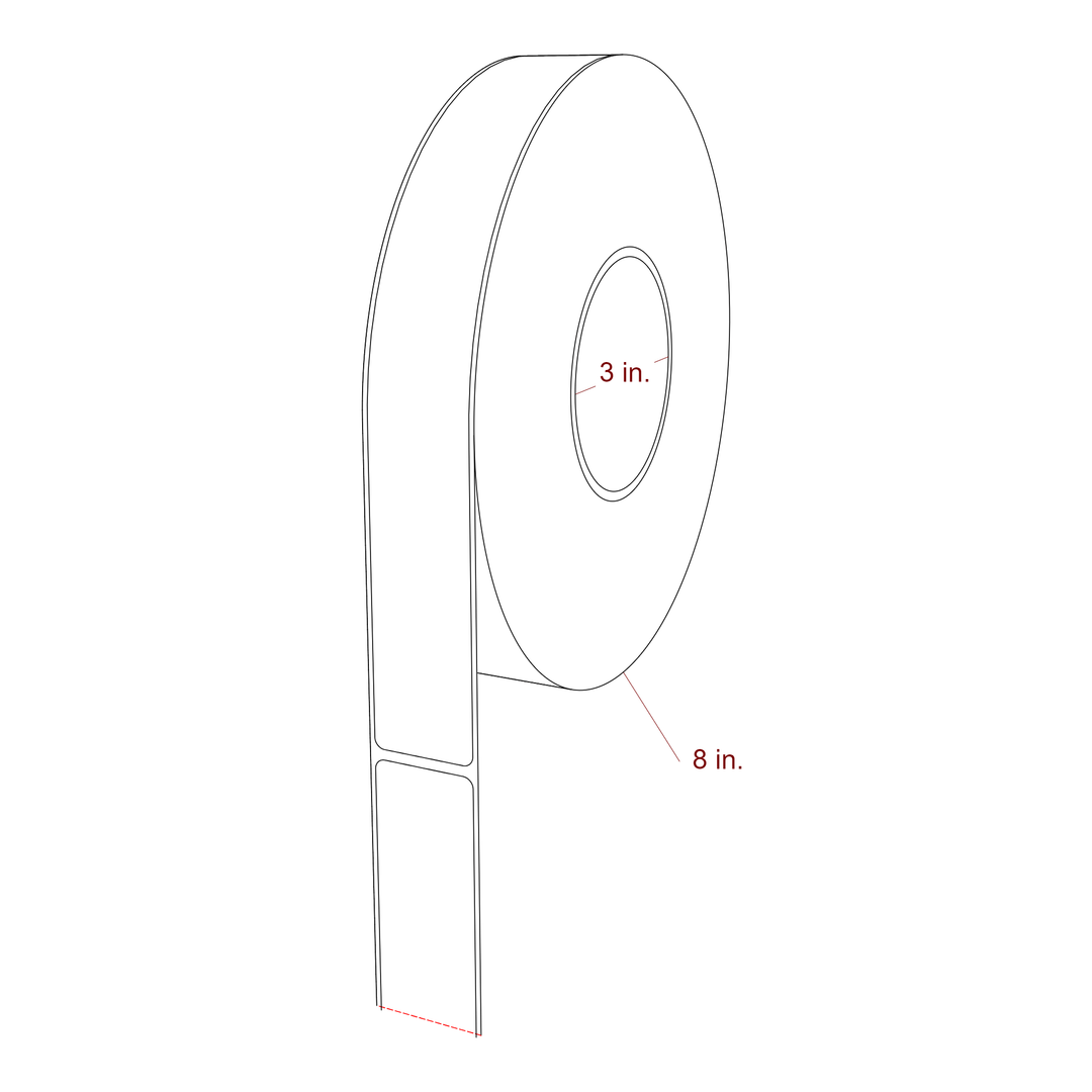 1.25 Inch x 9.75 Inch Rectangle Inkjet Label Roll - 3 Inch Core - 8 Inch Roll OD - 3D Perspective