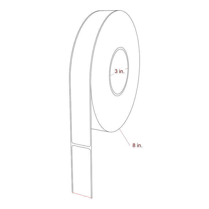1.25 Inch x 9.75 Inch Rectangle Inkjet Label Roll - 3 Inch Core - 8 Inch Roll OD - 3D Perspective
