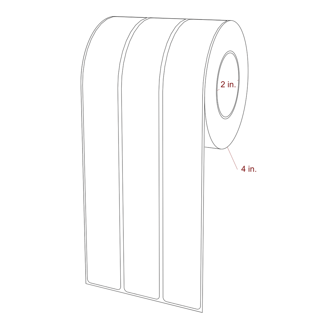 1.25 Inch x 9.75 Inch Rectangle Inkjet Label Roll - 2 Inch Core - 4 Inch Roll OD - 3Up - 3D Perspective