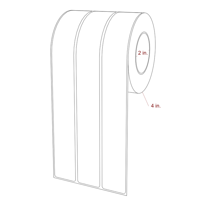 1.25 Inch x 9.75 Inch Rectangle Inkjet Label Roll - 2 Inch Core - 4 Inch Roll OD - 3Up - 3D Perspective