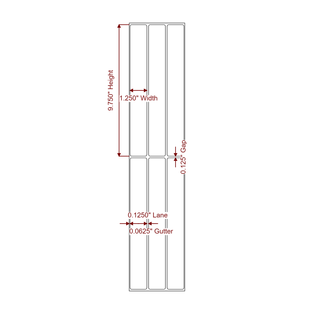 1.25 Inch x 9.75 Inch Rectangle Inkjet Label Roll - 3Up - 2D Drawing