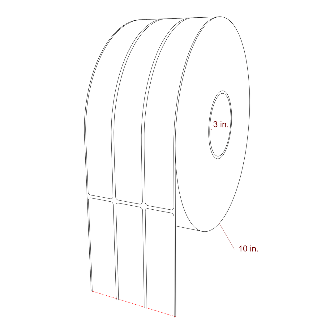1.25 Inch x 9.75 Inch Rectangle Inkjet Label Roll - 3 Inch Core - 10 Inch Roll OD - 3Up - 3D Perspective