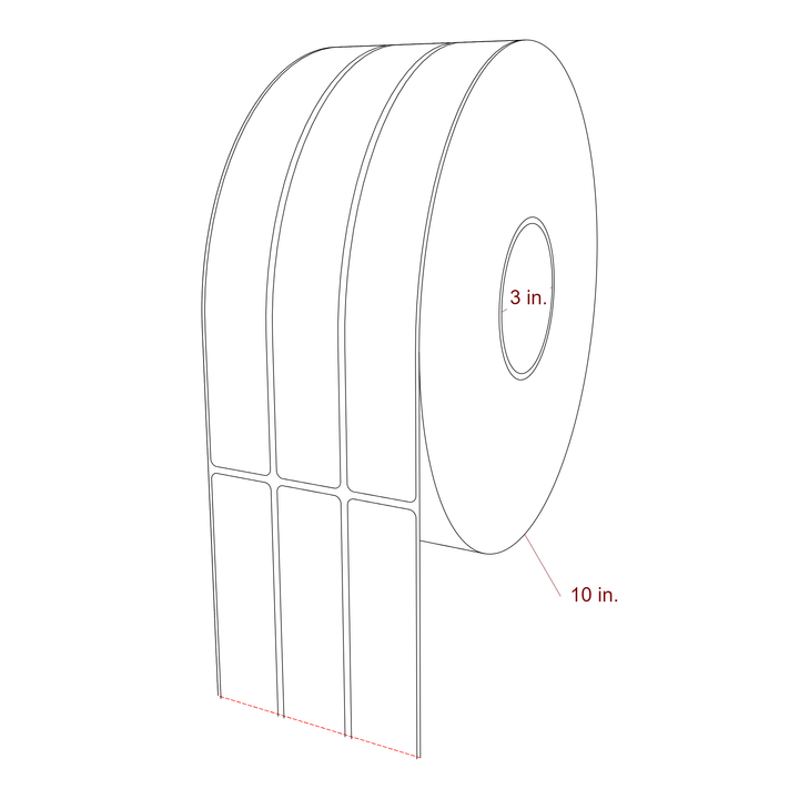 1.25 Inch x 9.75 Inch Rectangle Inkjet Label Roll - 3 Inch Core - 10 Inch Roll OD - 3Up - 3D Perspective