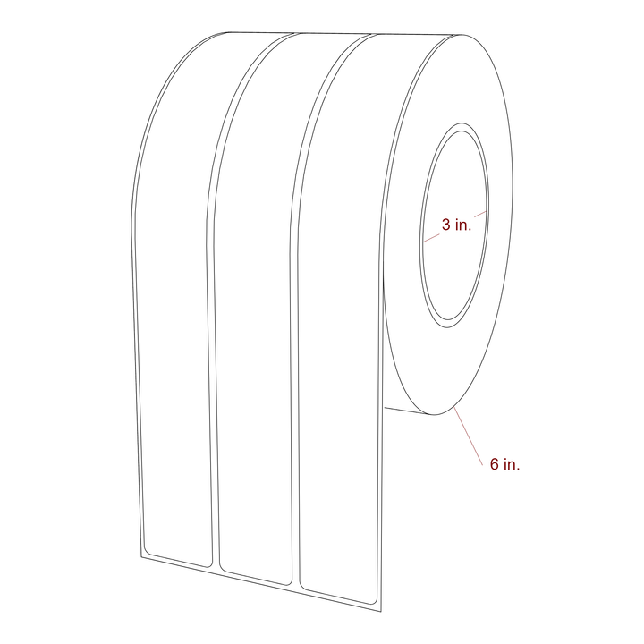 1.25 Inch x 9.75 Inch Rectangle Inkjet Label Roll - 3 Inch Core - 6 Inch Roll OD - 3Up - 3D Perspective