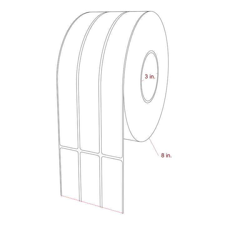 1.25 Inch x 9.75 Inch Rectangle Inkjet Label Roll - 3 Inch Core - 8 Inch Roll OD - 3Up - 3D Perspective