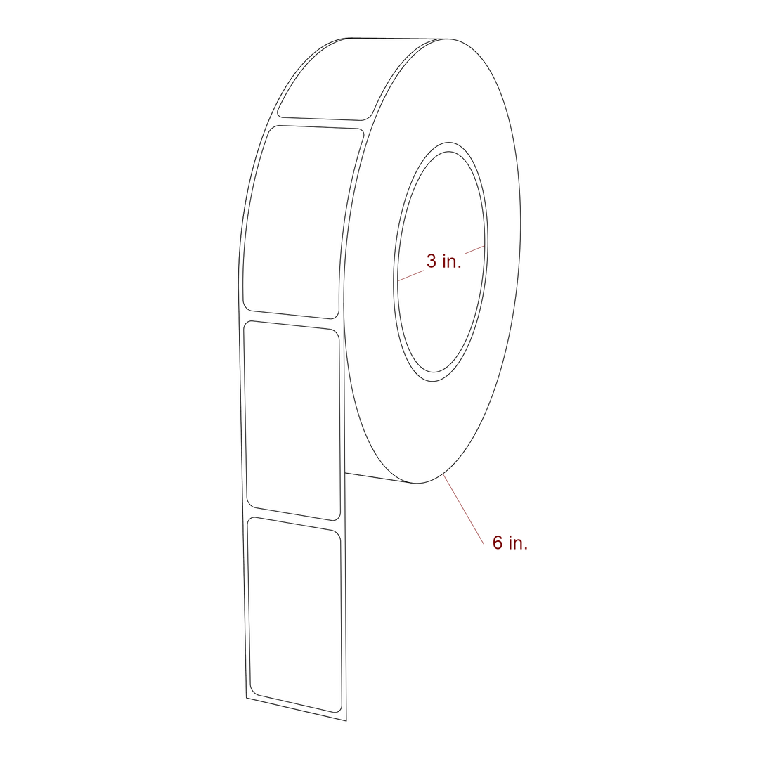1.31 Inch x 2.375 Inch Rectangle Inkjet Label Roll - 3 Inch Core - 6 Inch Roll OD - 3D Perspective