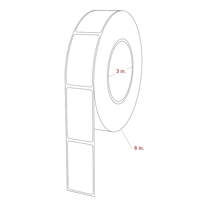 1.31 Inch x 2.375 Inch Rectangle Inkjet Label Roll - 3 Inch Core - 6 Inch Roll OD - 3D Perspective
