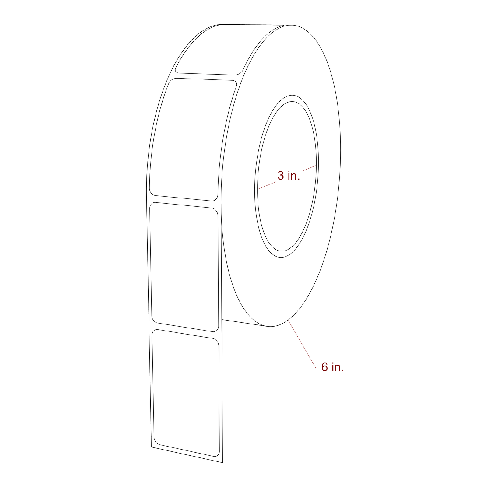 1.375 Inch x 2.25 Inch Rectangle Inkjet Label Roll - 3 Inch Core - 6 Inch Roll OD - 3D Perspective