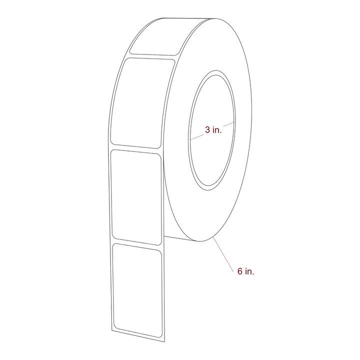 1.375 Inch x 2.25 Inch Rectangle Inkjet Label Roll - 3 Inch Core - 6 Inch Roll OD - 3D Perspective
