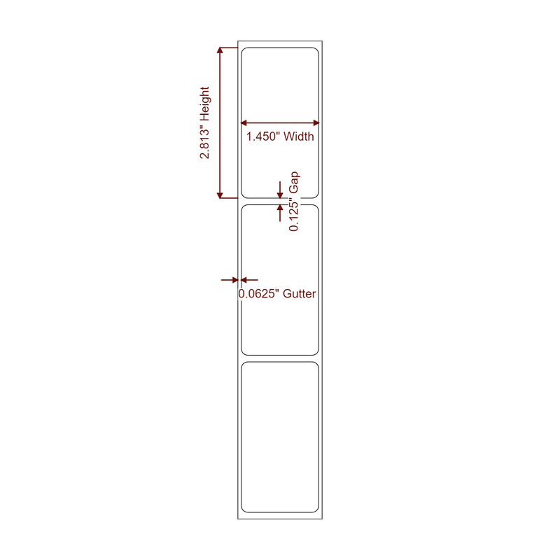 1.45" x 2.8125" Inkjet Label Rolls | Fits Epson ColorWorks - Label Diagram