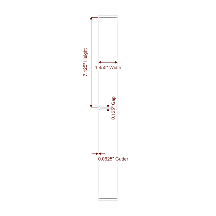1.45" x 7.125" Rectangle Roll for Epson ColorWorks & Primera Printers; 1.45" x 7.125" Rectangle Label Diagram