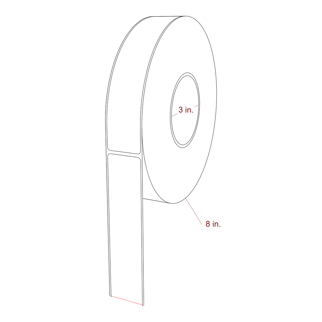 1.4 Inch x 7 Inch Rectangle Inkjet Label Roll - 3 Inch Core - 8 Inch Roll OD - 3D Perspective