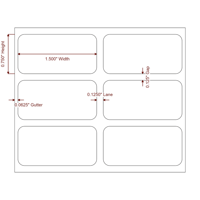 1.5" x 0.75" Inkjet Label Rolls | 2-Up | Fits Epson ColorWorks & Primera - Label Diagram