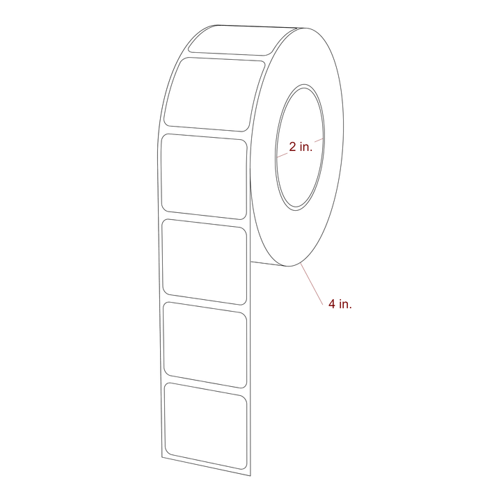 1.5 Inch x 1.25 Inch Rectangle Inkjet Label Roll - 2 Inch Core - 4 Inch Roll OD - 3D Perspective