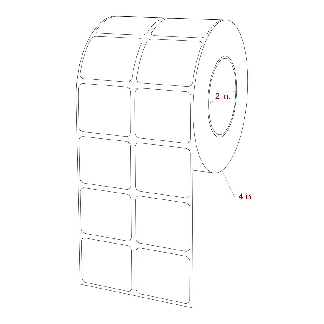 1.5 Inch x 1.25 Inch Rectangle Inkjet Label Roll - 2 Inch Core - 4 Inch Roll OD - 2Up - 3D Perspective