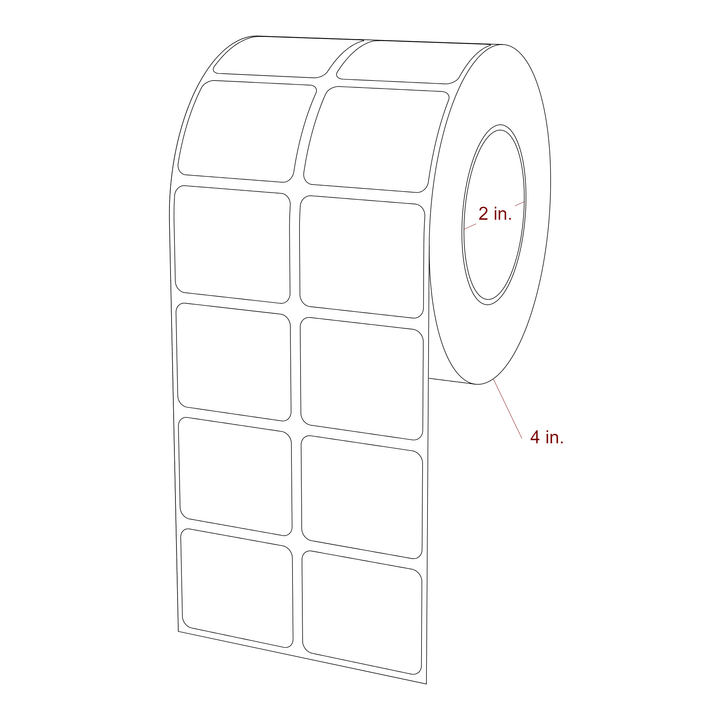 1.5 Inch x 1.25 Inch Rectangle Inkjet Label Roll - 2 Inch Core - 4 Inch Roll OD - 2Up - 3D Perspective