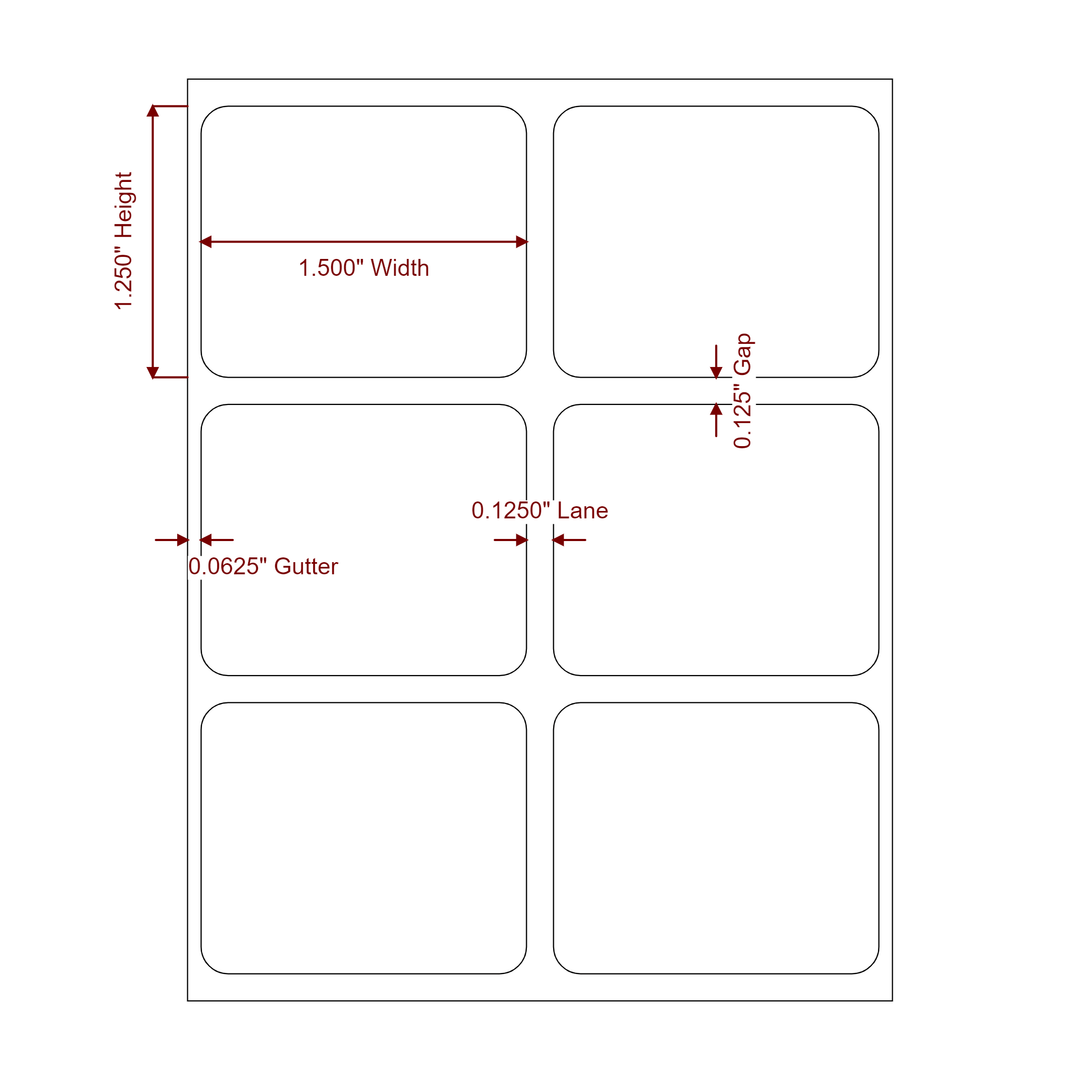 1.5 Inch x 1.25 Inch Rectangle Inkjet Label Roll - 2Up - 2D Drawing