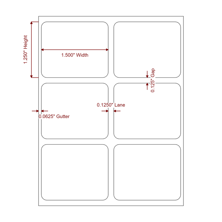 1.5 Inch x 1.25 Inch Rectangle Inkjet Label Roll - 2Up - 2D Drawing