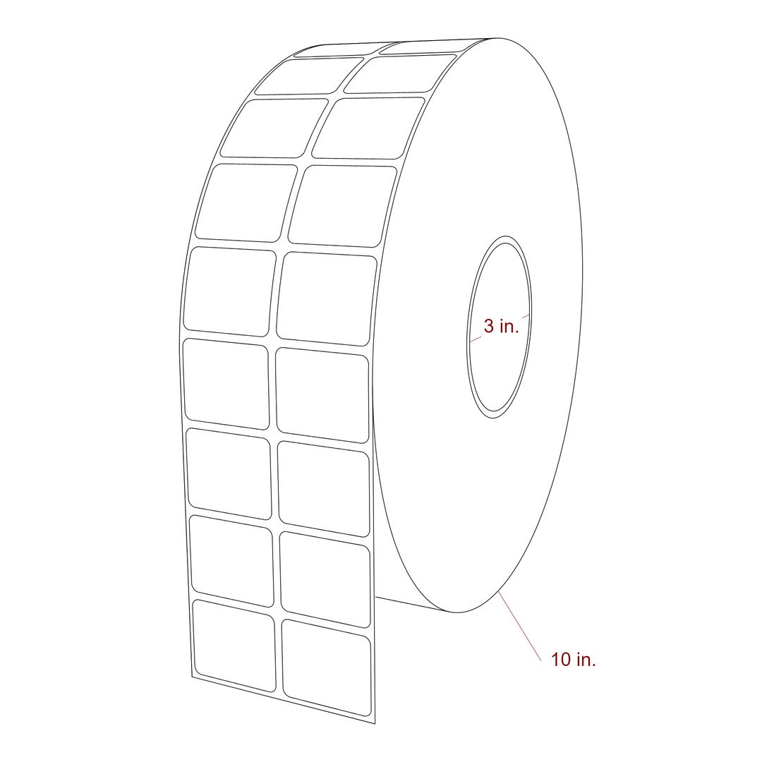 1.5 Inch x 1.25 Inch Rectangle Inkjet Label Roll - 3 Inch Core - 10 Inch Roll OD - 2Up - 3D Perspective