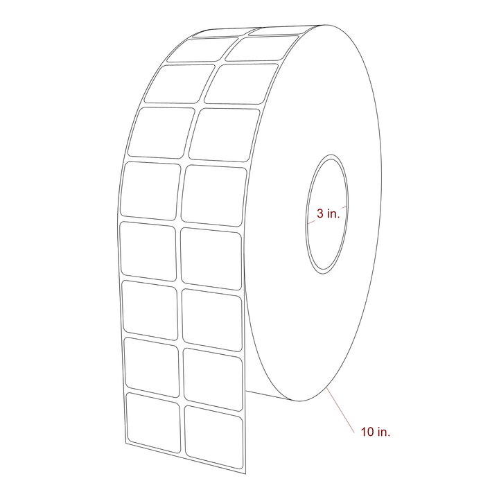 1.5 Inch x 1.25 Inch Rectangle Inkjet Label Roll - 3 Inch Core - 10 Inch Roll OD - 2Up - 3D Perspective