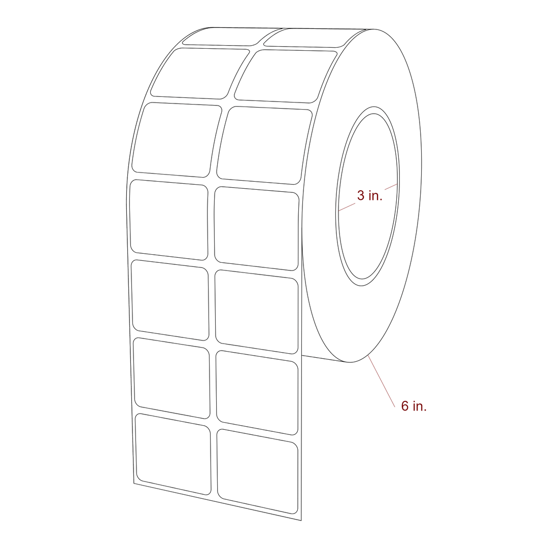 1.5 Inch x 1.25 Inch Rectangle Inkjet Label Roll - 3 Inch Core - 6 Inch Roll OD - 2Up - 3D Perspective