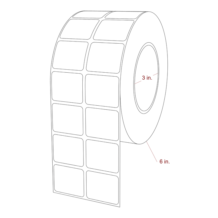 1.5 Inch x 1.25 Inch Rectangle Inkjet Label Roll - 3 Inch Core - 6 Inch Roll OD - 2Up - 3D Perspective