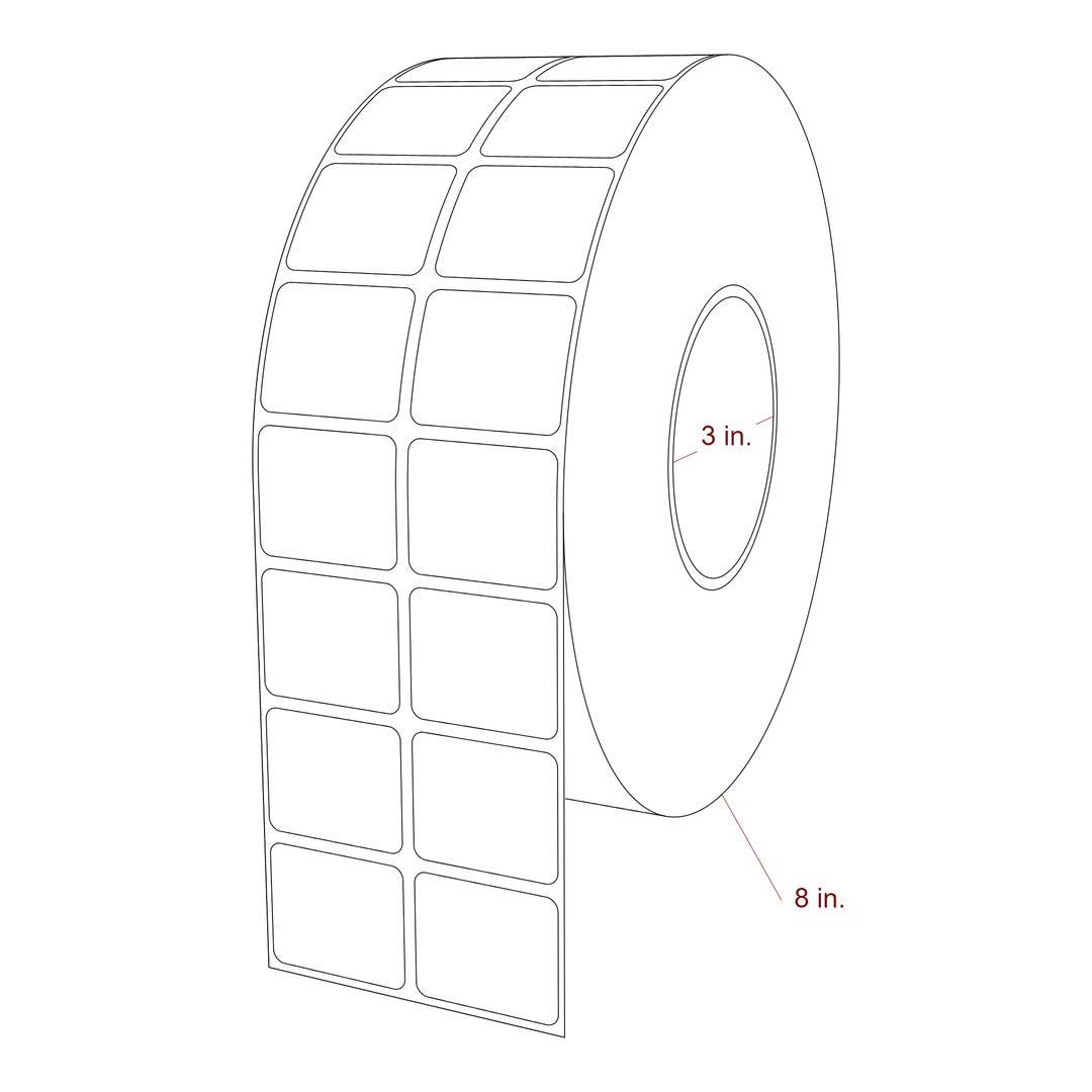 1.5 Inch x 1.25 Inch Rectangle Inkjet Label Roll - 3 Inch Core - 8 Inch Roll OD - 2Up - 3D Perspective