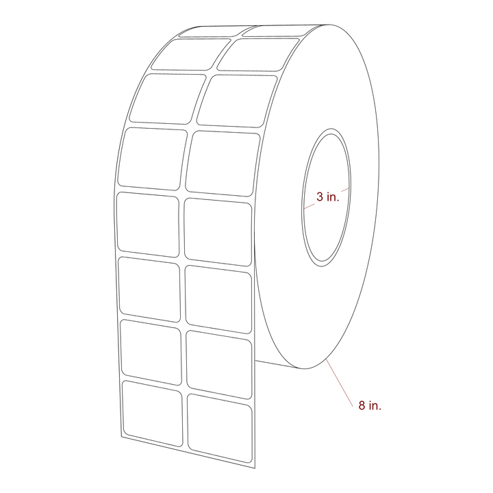 1.5 Inch x 1.25 Inch Rectangle Inkjet Label Roll - 3 Inch Core - 8 Inch Roll OD - 2Up - 3D Perspective