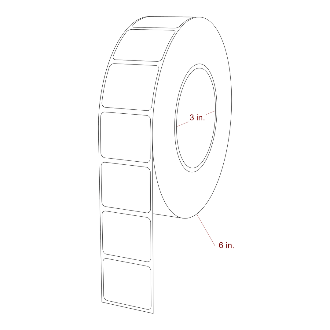 1.5 Inch x 1.25 Inch Rectangle Inkjet Label Roll - 3 Inch Core - 6 Inch Roll OD - 3D Perspective