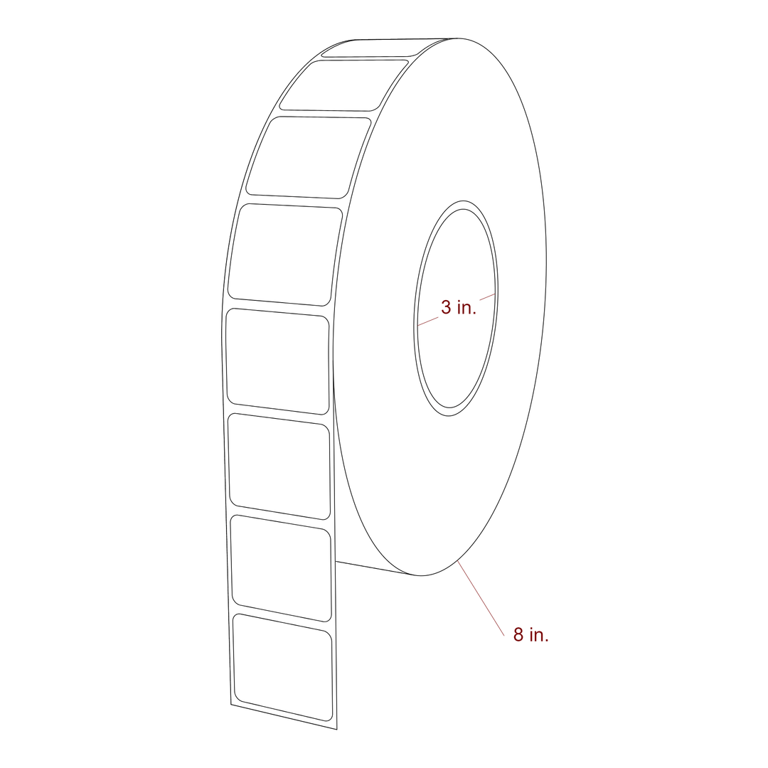 1.5 Inch x 1.25 Inch Rectangle Inkjet Label Roll - 3 Inch Core - 8 Inch Roll OD - 3D Perspective