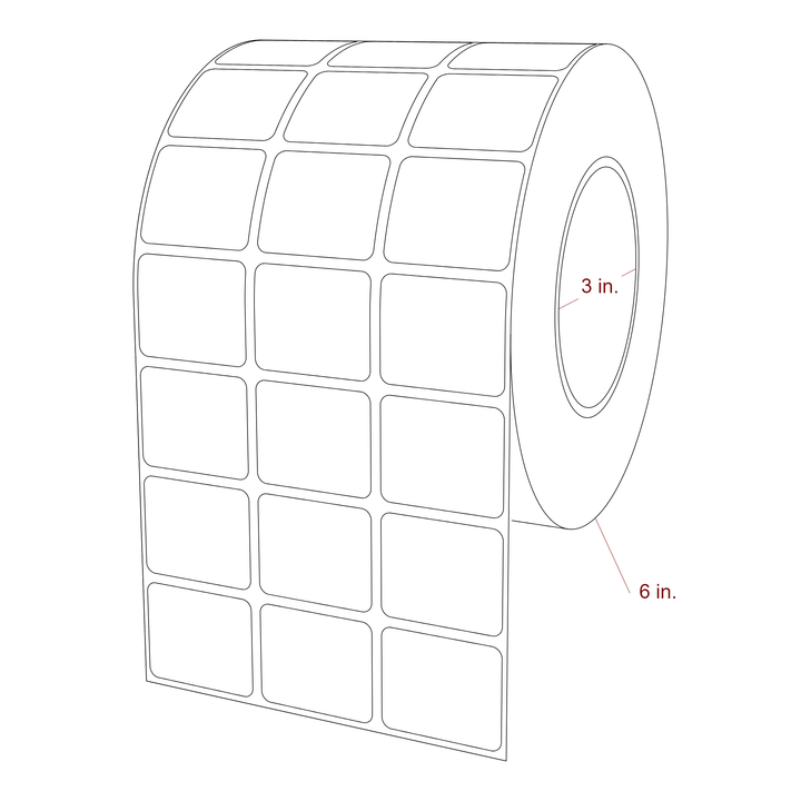 1.5 Inch x 1.25 Inch Rectangle Inkjet Label Roll - 3 Inch Core - 6 Inch Roll OD - 3Up - 3D Perspective