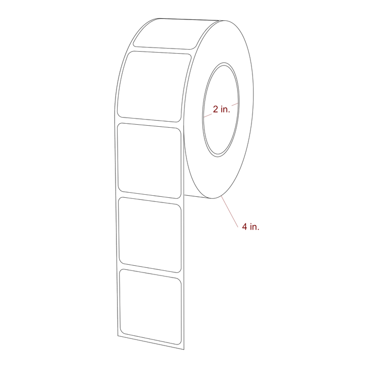 1.5 Inch x 1.5 Inch Rectangle Inkjet Label Roll - 2 Inch Core - 4 Inch Roll OD - 3D Perspective