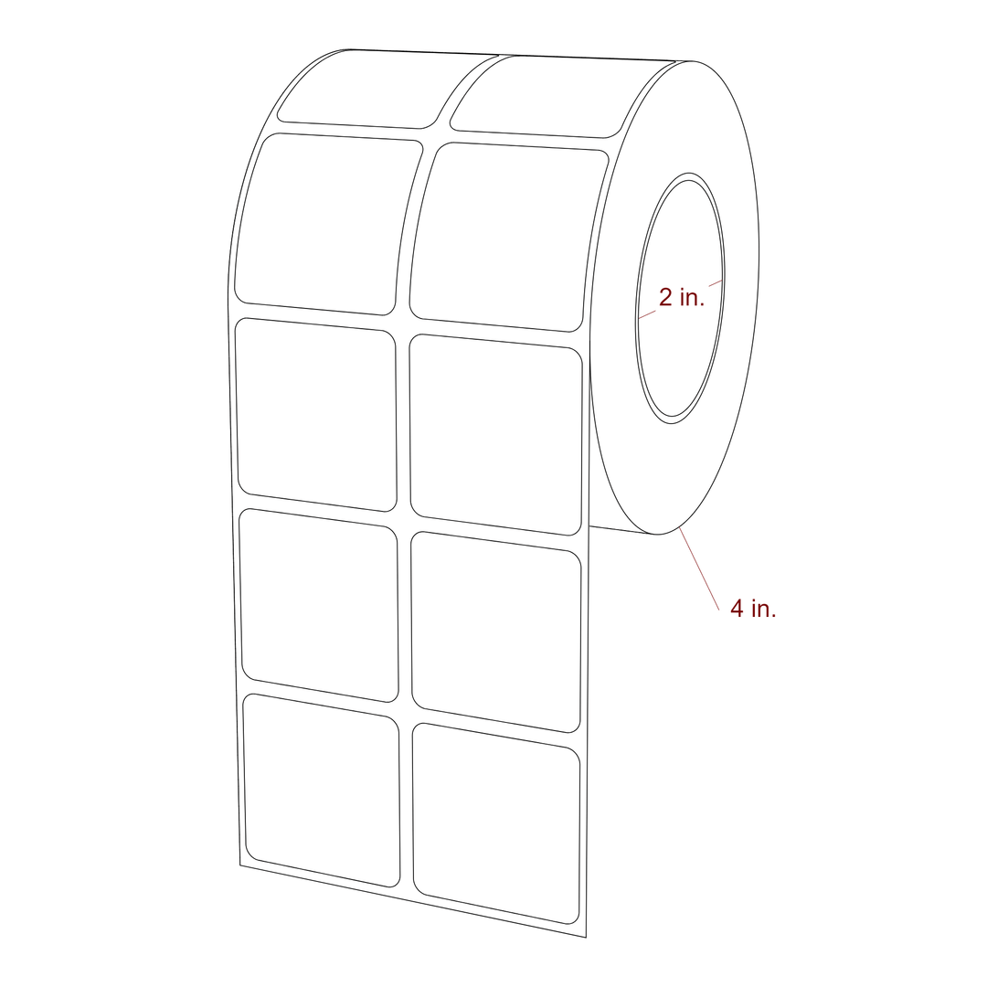 1.5 Inch x 1.5 Inch Rectangle Inkjet Label Roll - 2 Inch Core - 4 Inch Roll OD - 2Up - 3D Perspective