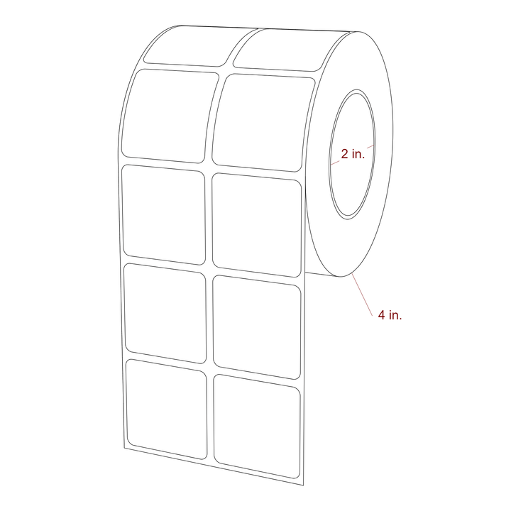 1.5 Inch x 1.5 Inch Rectangle Inkjet Label Roll - 2 Inch Core - 4 Inch Roll OD - 2Up - 3D Perspective