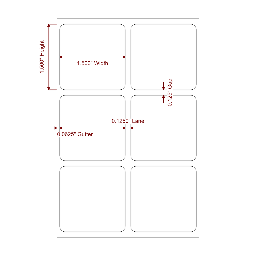 1.5 Inch x 1.5 Inch Rectangle Inkjet Label Roll - 2Up - 2D Drawing