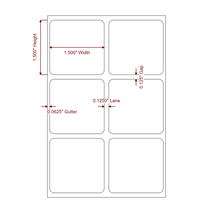 1.5 Inch x 1.5 Inch Rectangle Inkjet Label Roll - 2Up - 2D Drawing