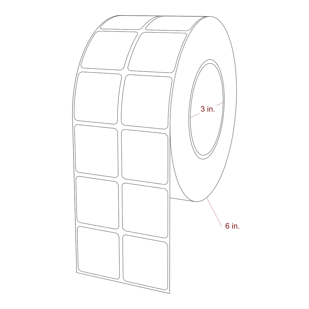 1.5 Inch x 1.5 Inch Rectangle Inkjet Label Roll - 3 Inch Core - 6 Inch Roll OD - 2Up - 3D Perspective