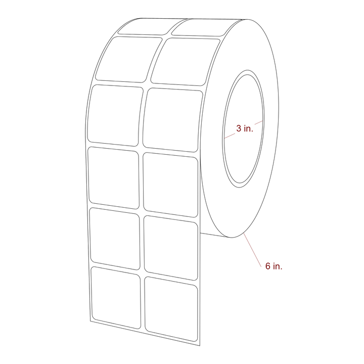 1.5 Inch x 1.5 Inch Rectangle Inkjet Label Roll - 3 Inch Core - 6 Inch Roll OD - 2Up - 3D Perspective