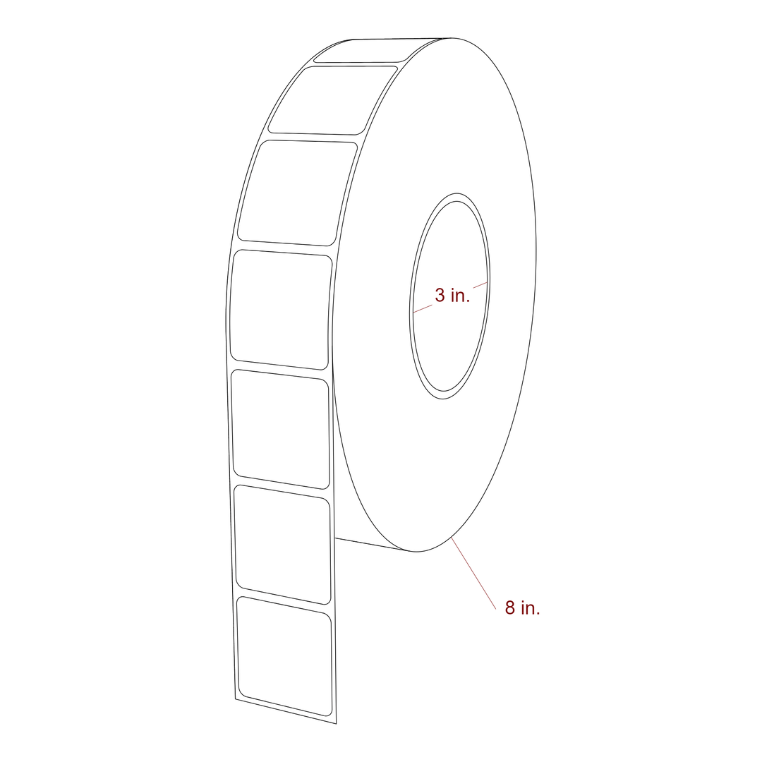 1.5 Inch x 1.5 Inch Rectangle Inkjet Label Roll - 3 Inch Core - 8 Inch Roll OD - 3D Perspective