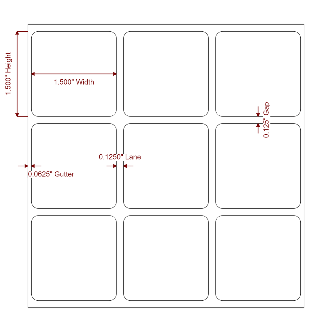 1.5 Inch x 1.5 Inch Rectangle Inkjet Label Roll - 3Up - 2D Drawing