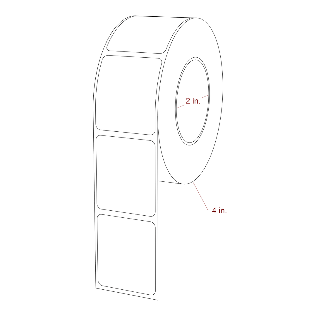 1.5 Inch x 1.75 Inch Rectangle Inkjet Label Roll - 2 Inch Core - 4 Inch Roll OD - 3D Perspective