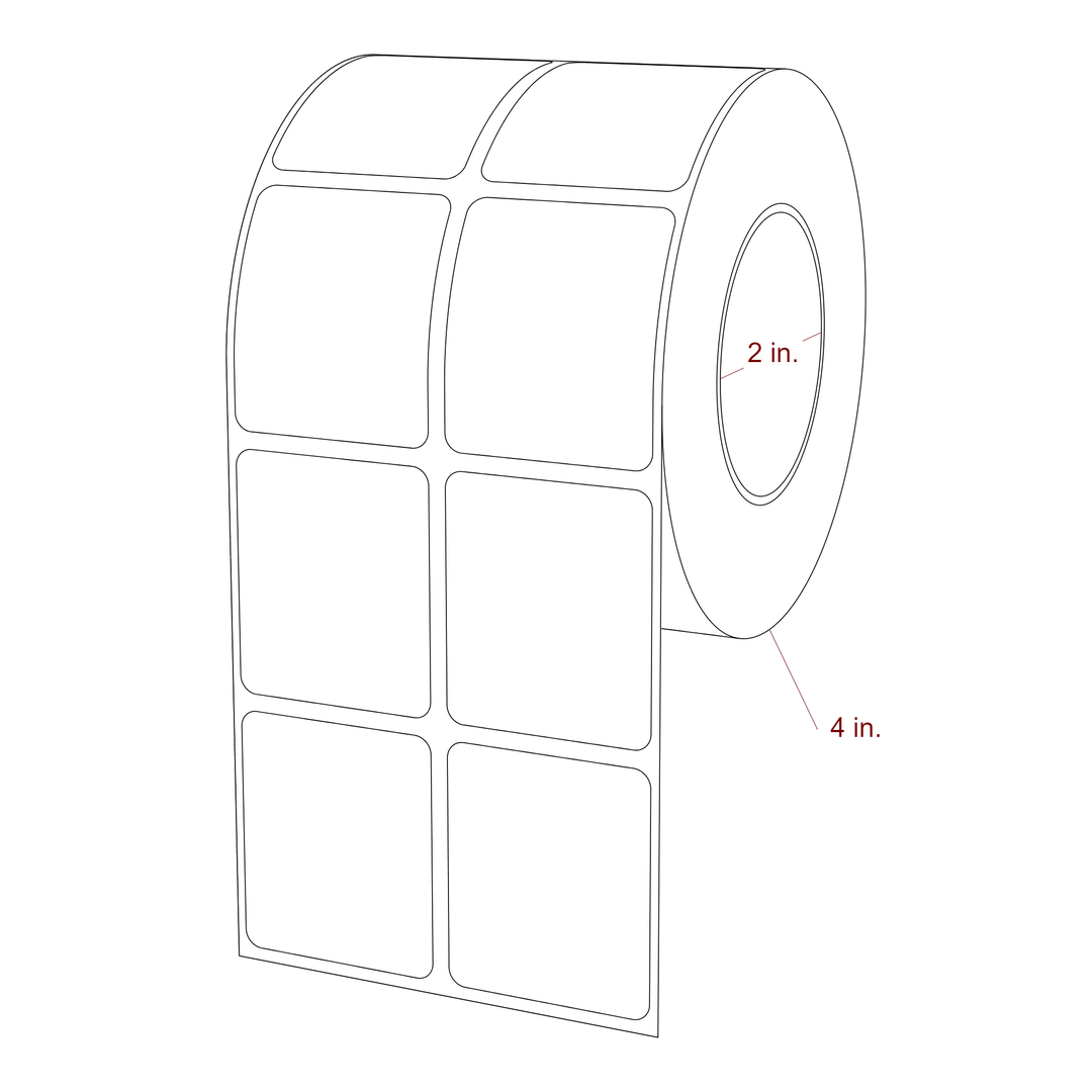 1.5 Inch x 1.75 Inch Rectangle Inkjet Label Roll - 2 Inch Core - 4 Inch Roll OD - 2Up - 3D Perspective