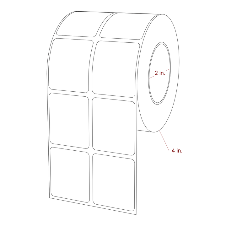 1.5 Inch x 1.75 Inch Rectangle Inkjet Label Roll - 2 Inch Core - 4 Inch Roll OD - 2Up - 3D Perspective