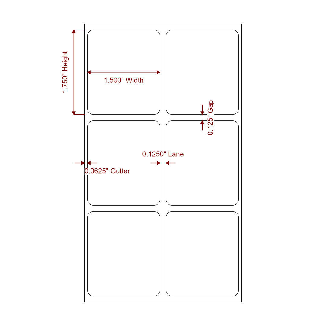 1.5 Inch x 1.75 Inch Rectangle Inkjet Label Roll - 2Up - 2D Drawing