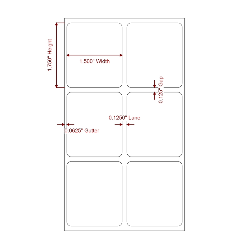 1.5" x 1.75" Inkjet Label Rolls | 2-Up | Fits Epson ColorWorks & Primera - Label Diagram